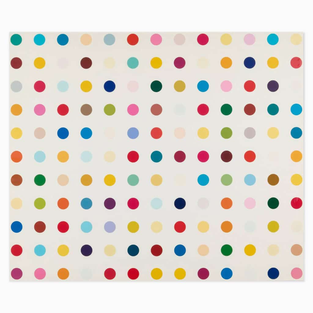Damien Hirst limited edition print titled ‘Lysergic Acid Diethylamide (LSD)’ showcasing bold colour, spot patterns, and conceptual experimentation