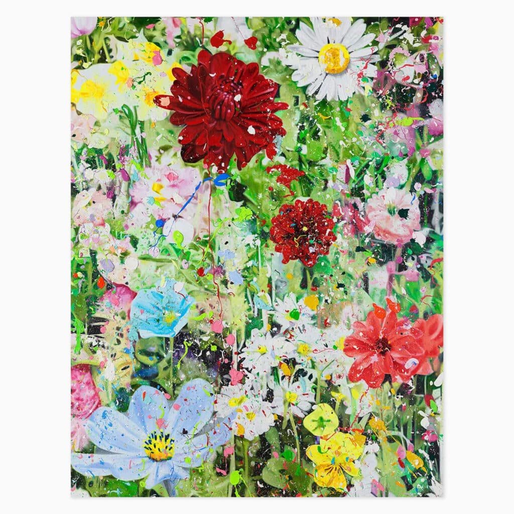 Limited edition Damien Hirst artwork ‘Resolution (H14-6)’ featuring abstract flowers and vibrant gardens in his signature conceptual style