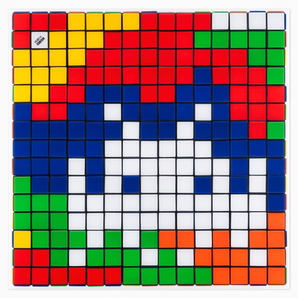 Invader limited edition print titled ‘Rubik Camouflage’ using his signature mosaic style to depict abstract camouflage motifs