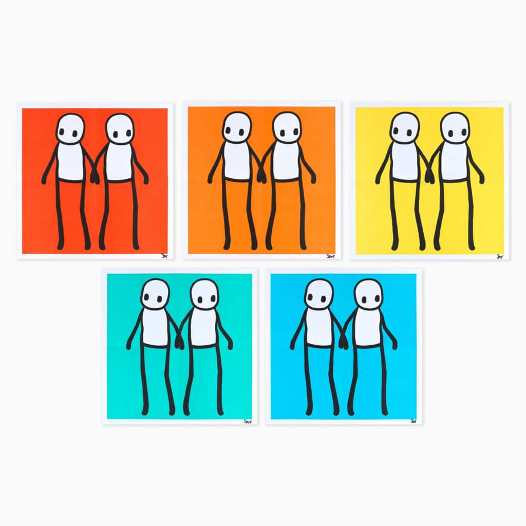 Stik limited edition print titled ‘Holding Hands (Complete Set)’ showcasing simple, bold line figures in a connected, humanistic composition
