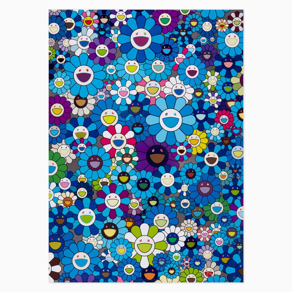 Takashi Murakami limited edition print titled ‘An Homage to IKB’ showcasing playful, colourful motifs in his signature contemporary style