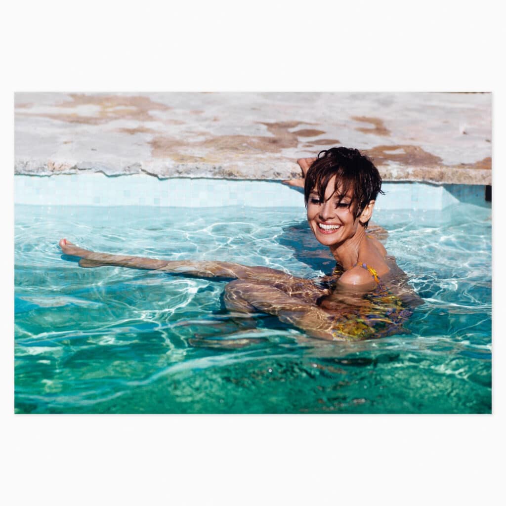 Terry O’Neill limited edition print titled ‘Audrey Hepburn in Pool’ depicting the legendary performer in classic photographic style