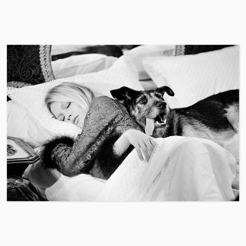 Terry O’Neill limited edition print titled ‘Brigitte Bardot with Dog’ depicting the film star and her dog in classic photographic style