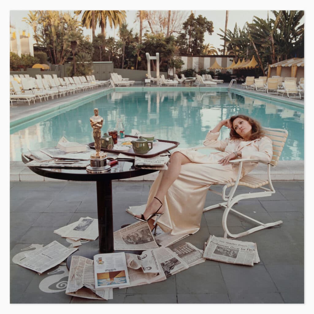 Terry O’Neill limited edition print titled ‘Faye Dunaway, Morning After the Oscar’ depicting the celebrated post-Oscar portrait in classic photographic style