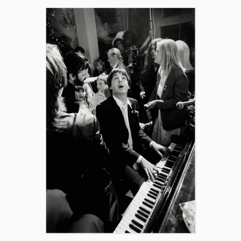 Limited edition Terry O’Neill photograph ‘Paul McCartney at Ringo Starr’s Wedding’ capturing a candid moment from the iconic event.