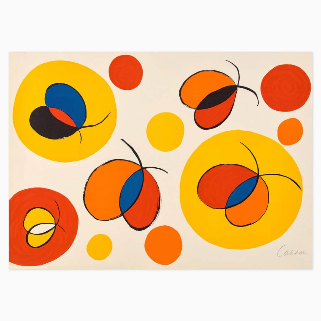 Limited edition Alexander Calder artwork ‘Composition with Butterflies’ featuring abstract forms and dynamic butterfly-like shapes in balanced composition