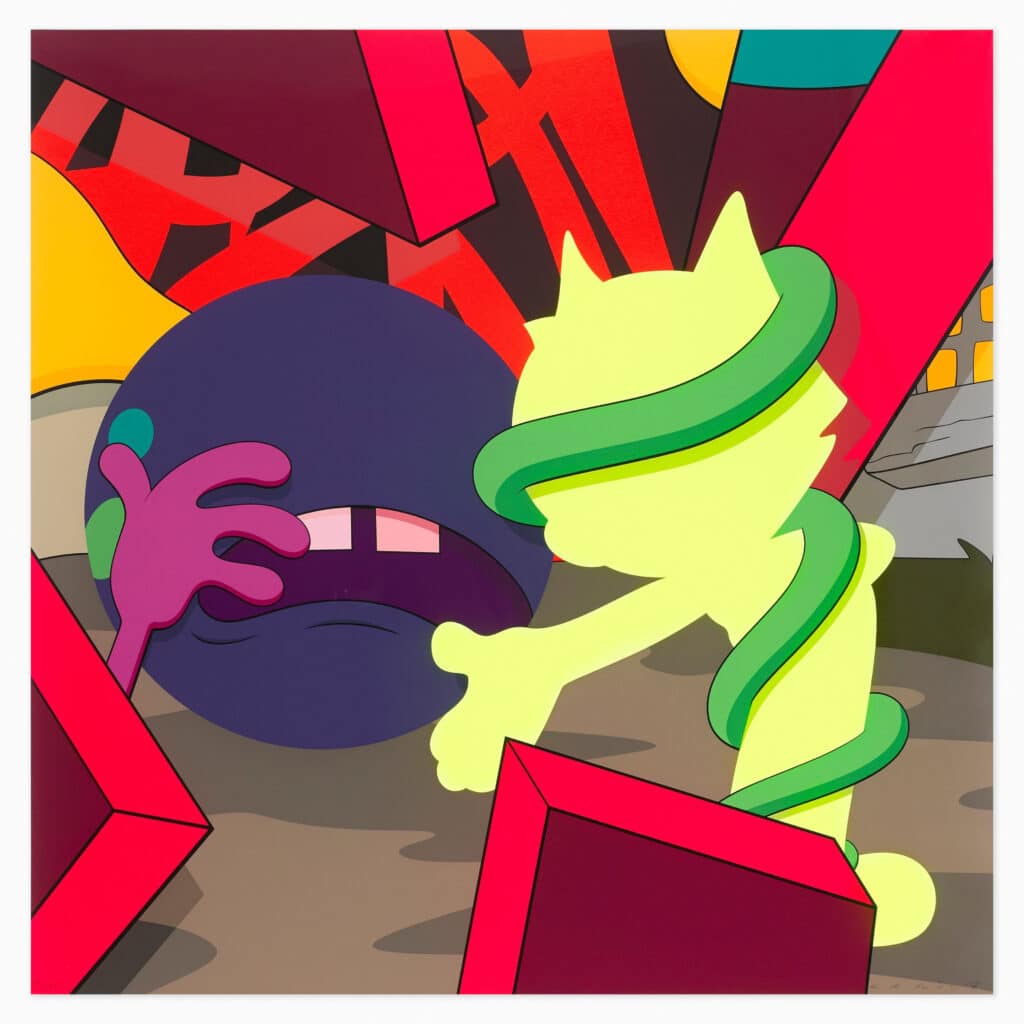 Limited edition KAWS artwork ‘Presenting the Past’ featuring his signature cartoon-like figure with bold graphic style.