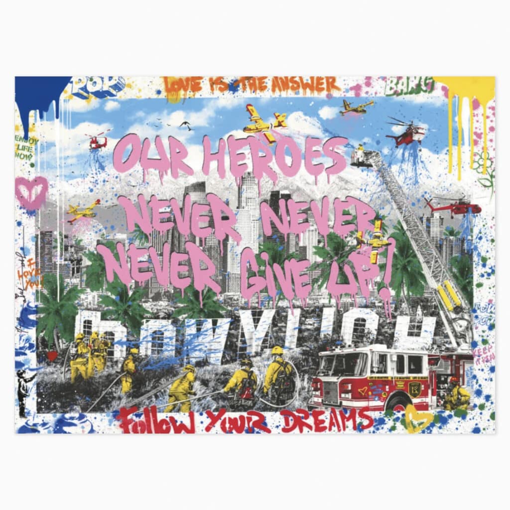 Limited edition Mr. Brainwash artwork ‘LA, We’re All In This Together’ featuring bold street-art imagery and uplifting text