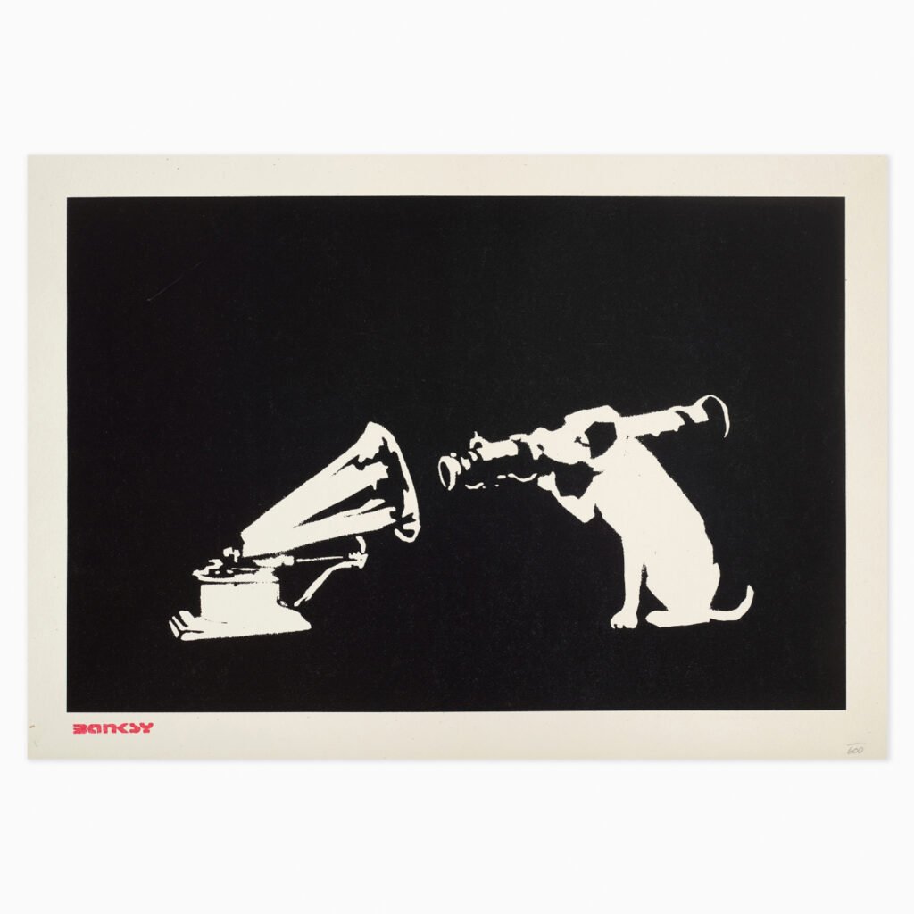 Limited edition Banksy artwork ‘HMV (Unsigned)’ featuring stencil-style imagery and social commentary on consumer culture.