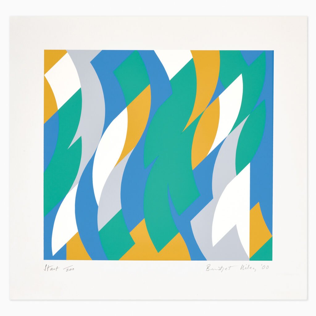 Limited edition Bridget Riley artwork ‘Start’ featuring rhythmic geometric patterns and optical movement