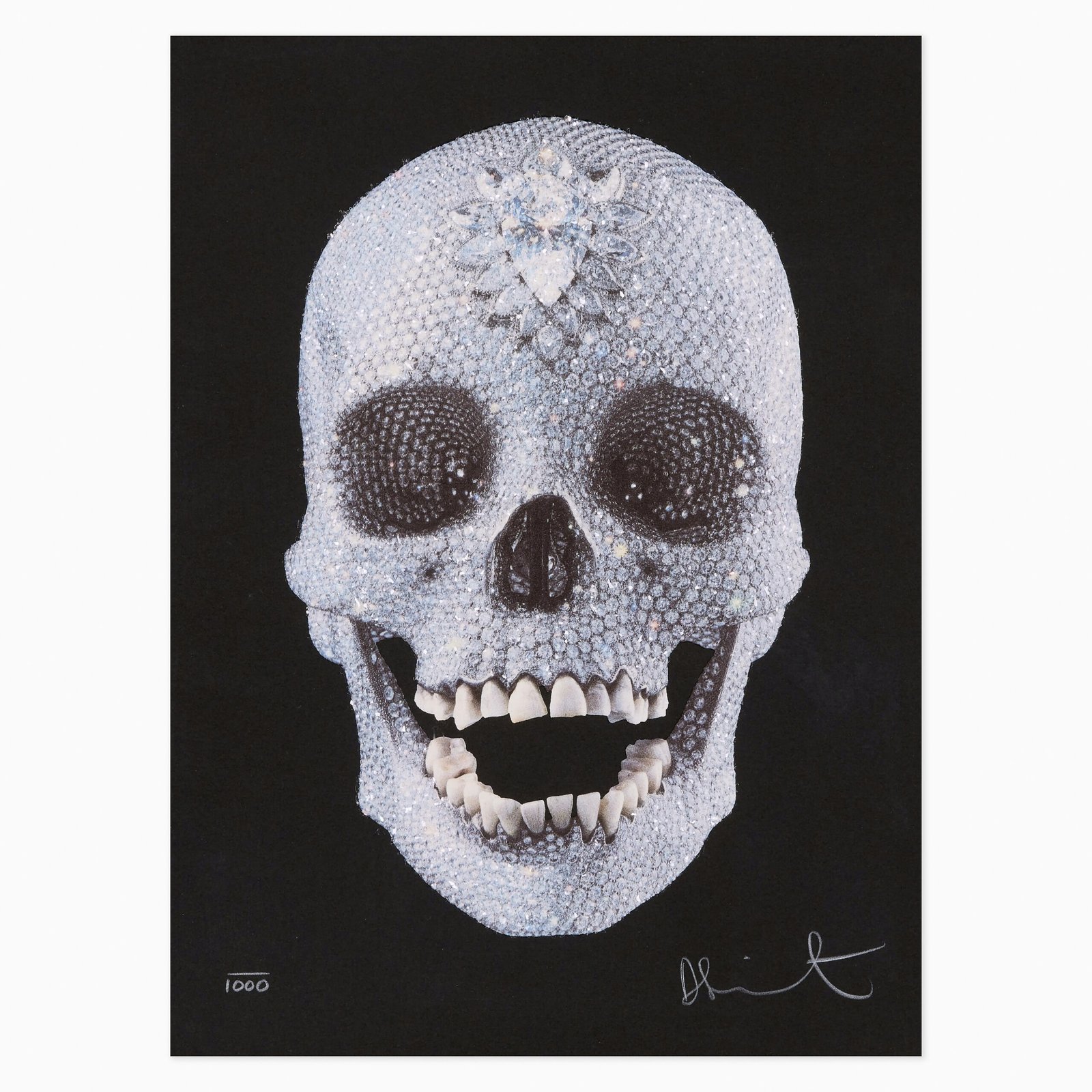 Limited edition Damien Hirst artwork ‘For the Love of God’ featuring the iconic diamond-encrusted skull motif.