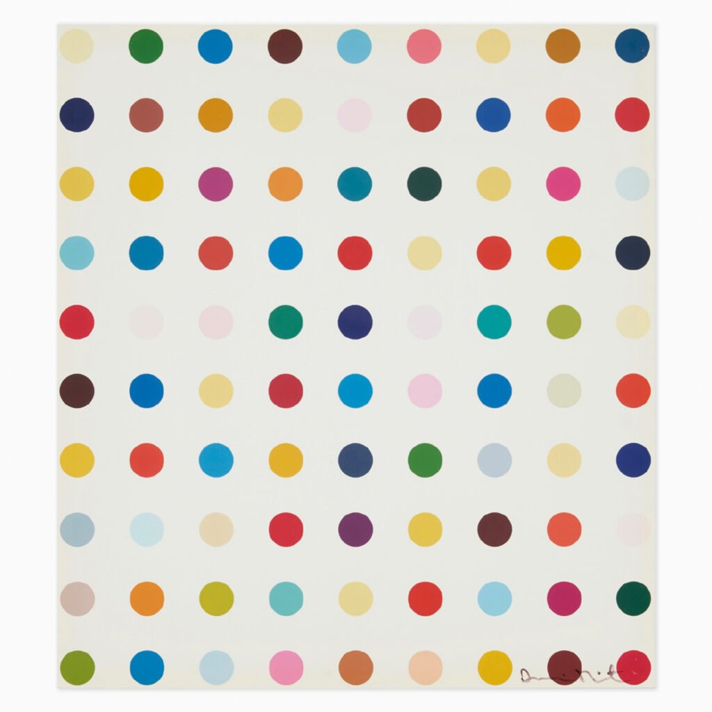 Limited edition Damien Hirst artwork ‘Opium’ featuring bold abstract spots and vivid colour composition.