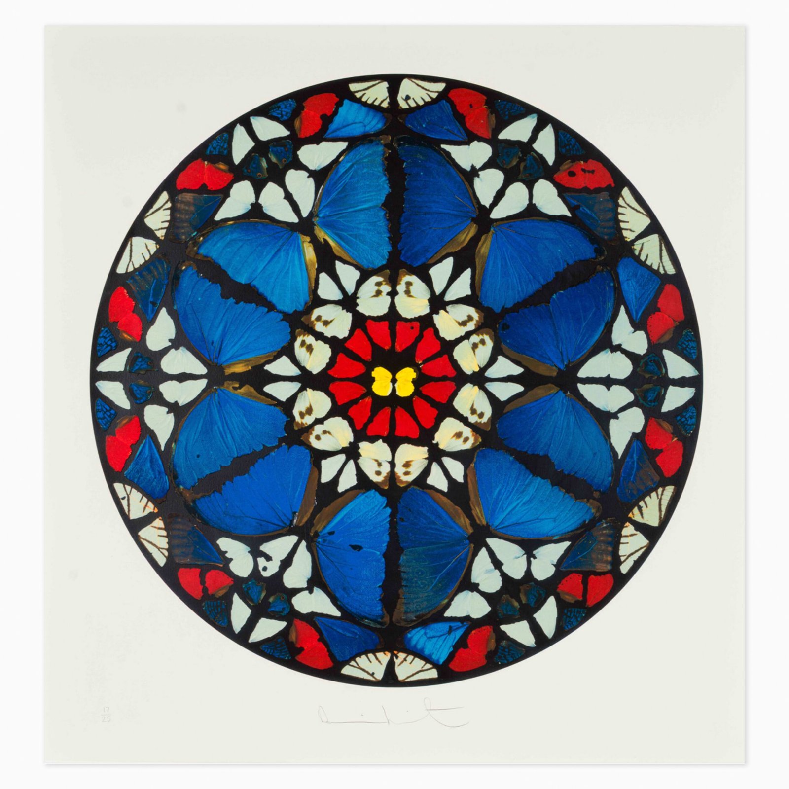 Limited edition Damien Hirst artwork ‘Psalm: Verba Mea Auribus’ featuring bold abstract forms butterflies, and vivid colour.