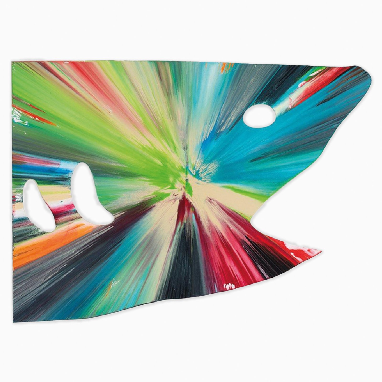 Limited edition Damien Hirst artwork ‘Shark Spin Painting’ featuring dynamic abstract patterns created with spin painting technique.