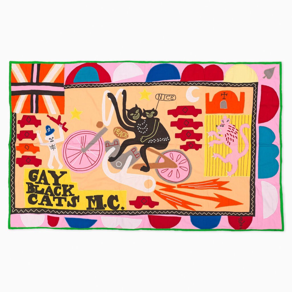 Limited edition Grayson Perry artwork ‘Gay Black Cats MC’ featuring his figurative style with narrative and symbolic motifs.