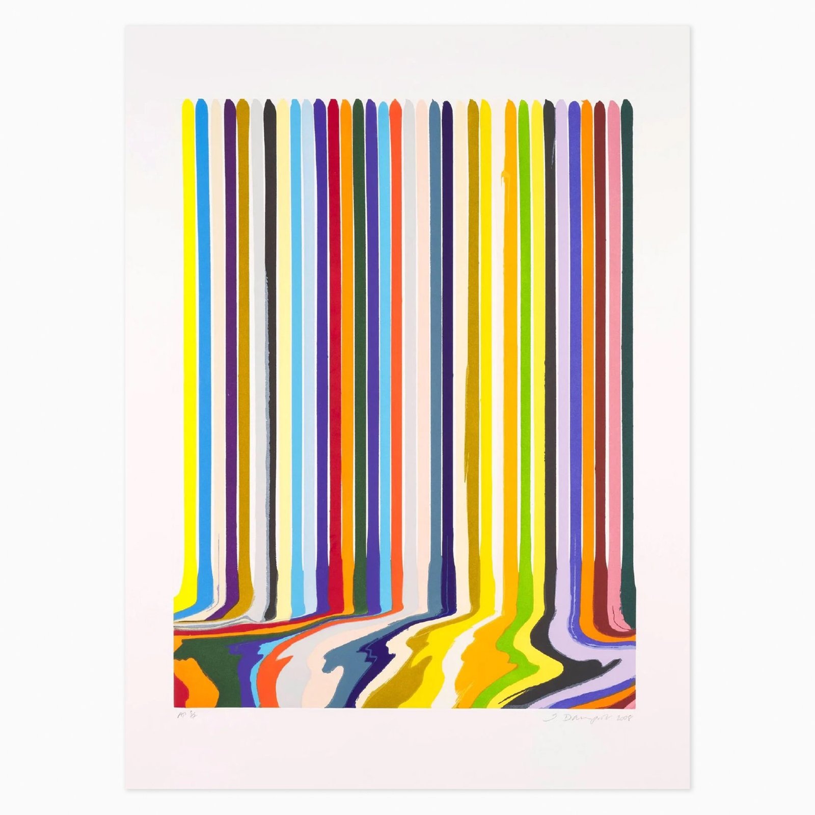 Limited edition Ian Davenport artwork ‘Etched Lines: Thirty-Five’ featuring flowing linear patterns and vibrant colour drips.