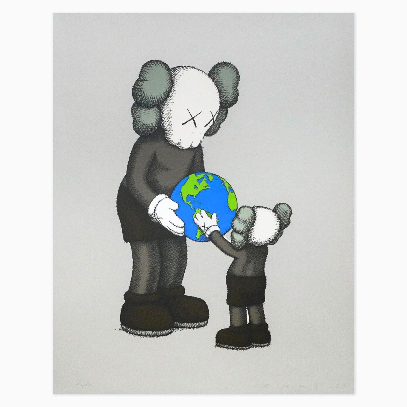 Limited edition KAWS artwork ‘The Promise’ featuring his signature cartoon-like figure in a bold, graphic style.