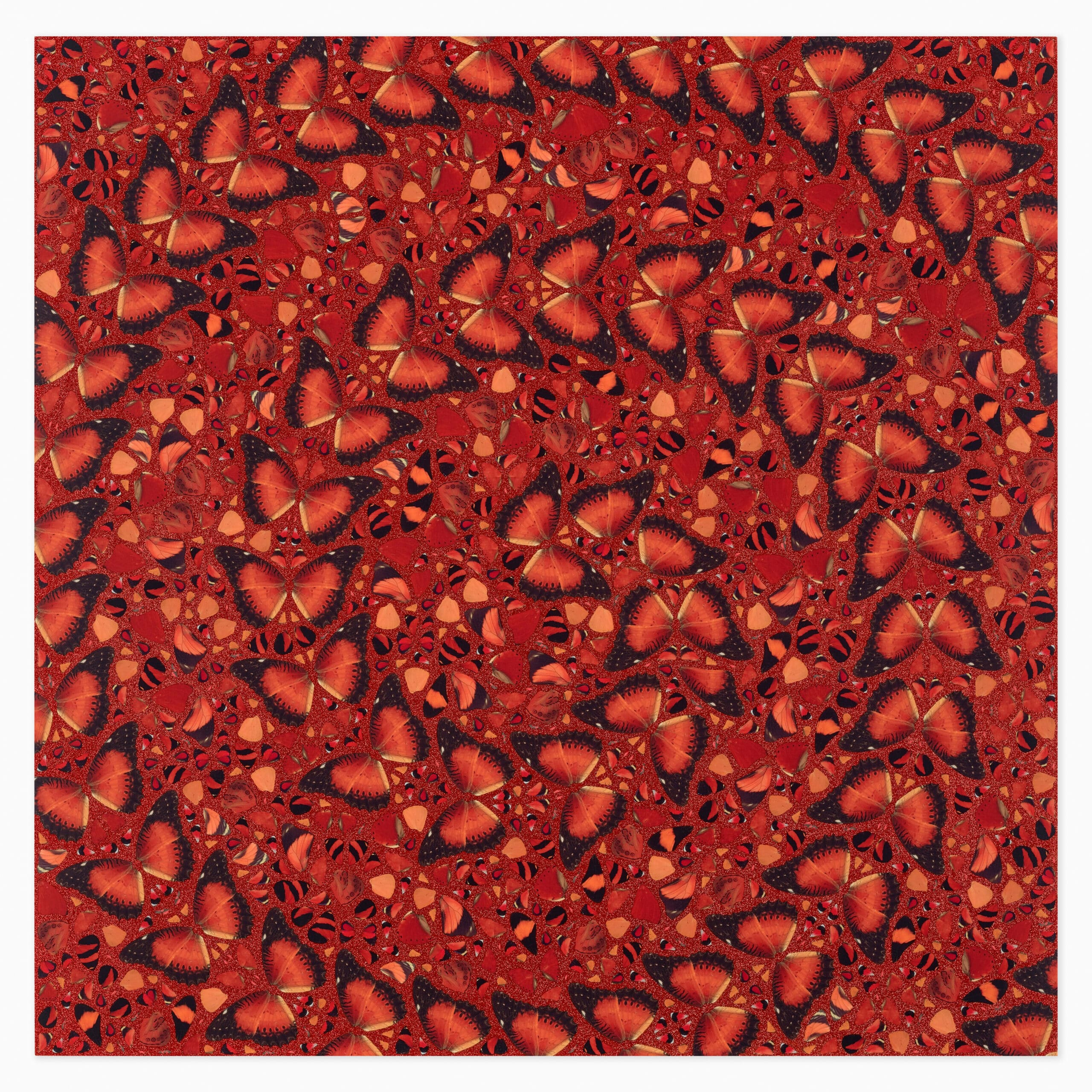 Limited edition Damien Hirst artwork 'Taytu Betul, The Empresses’, 2022, featuring intricate butterfly wing patterns arranged in symmetrical, vibrant composition.