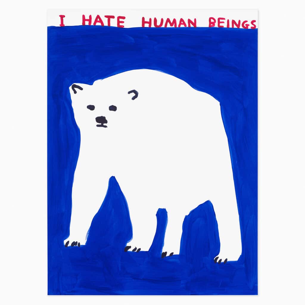 Limited edition David Shrigley artwork ‘I Hate Human Beings’ featuring his signature humourus imagery