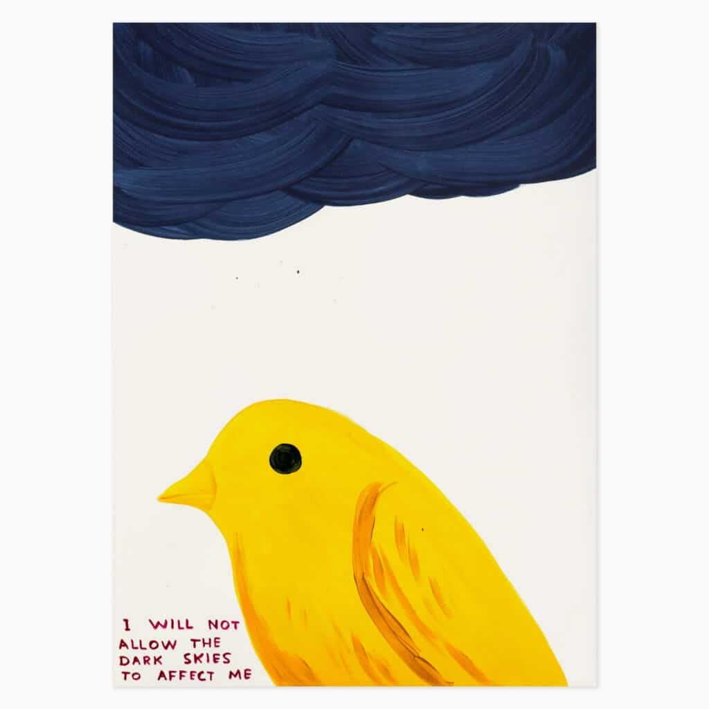 Limited edition David Shrigley artwork 'I Will Not Allow The Dark Skies To Affect Me’ featuring his signature humourus imagery