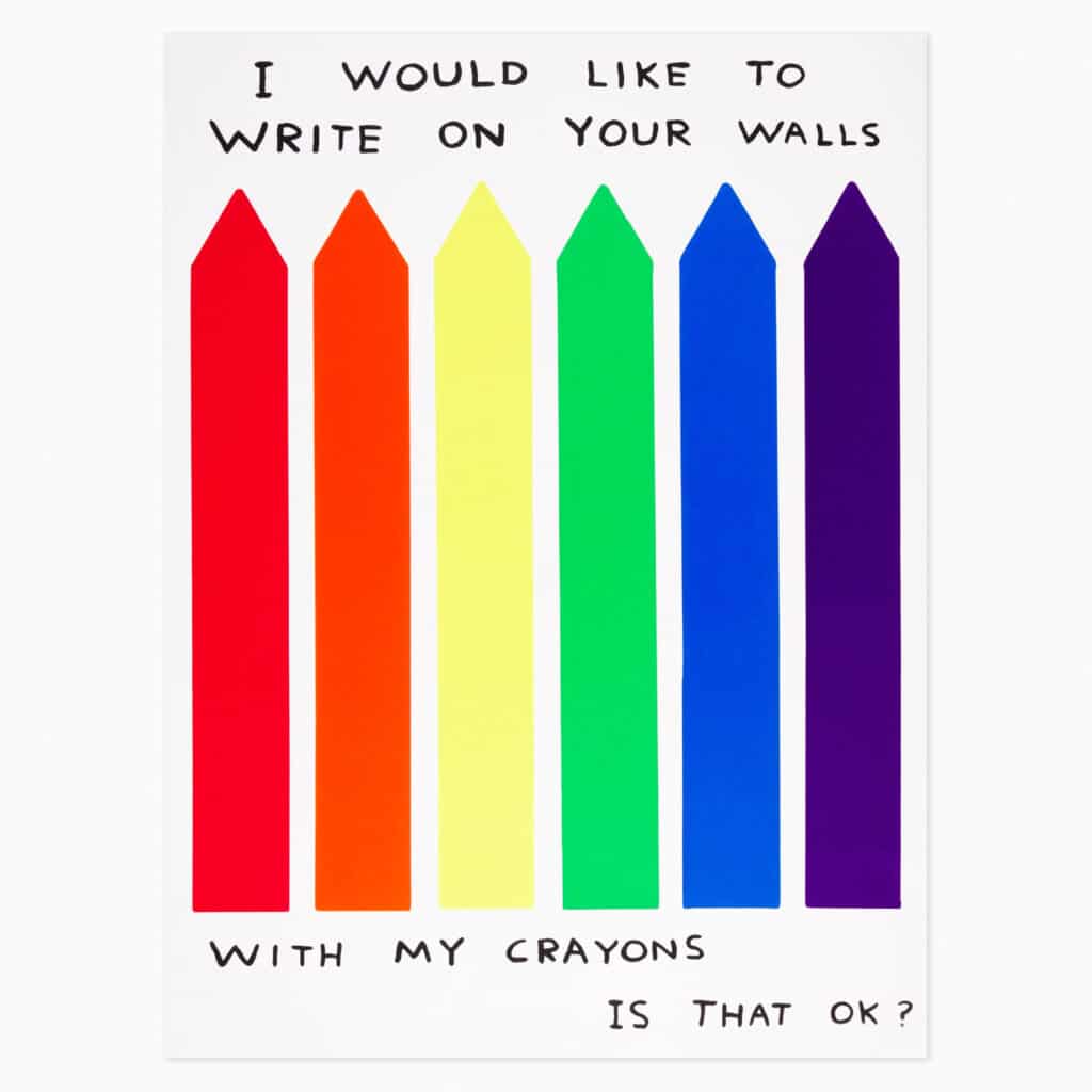 Limited edition David Shrigley artwork ‘I Would Like To Write On You Walls’ featuring his signature humourus imagery
