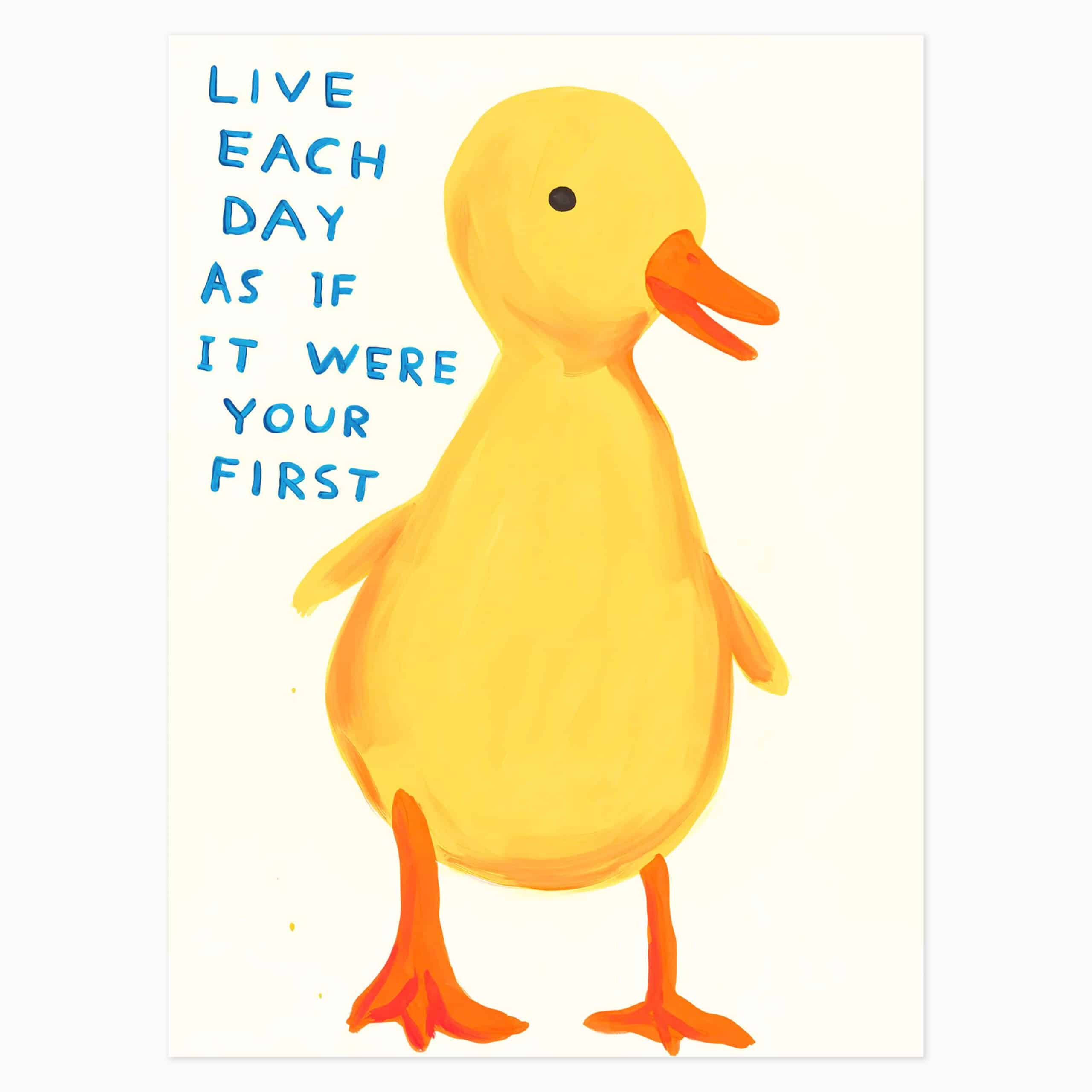 Limited edition David Shrigley artwork 'Live Each Day As If It Were Your First’ featuring his signature humourus imagery