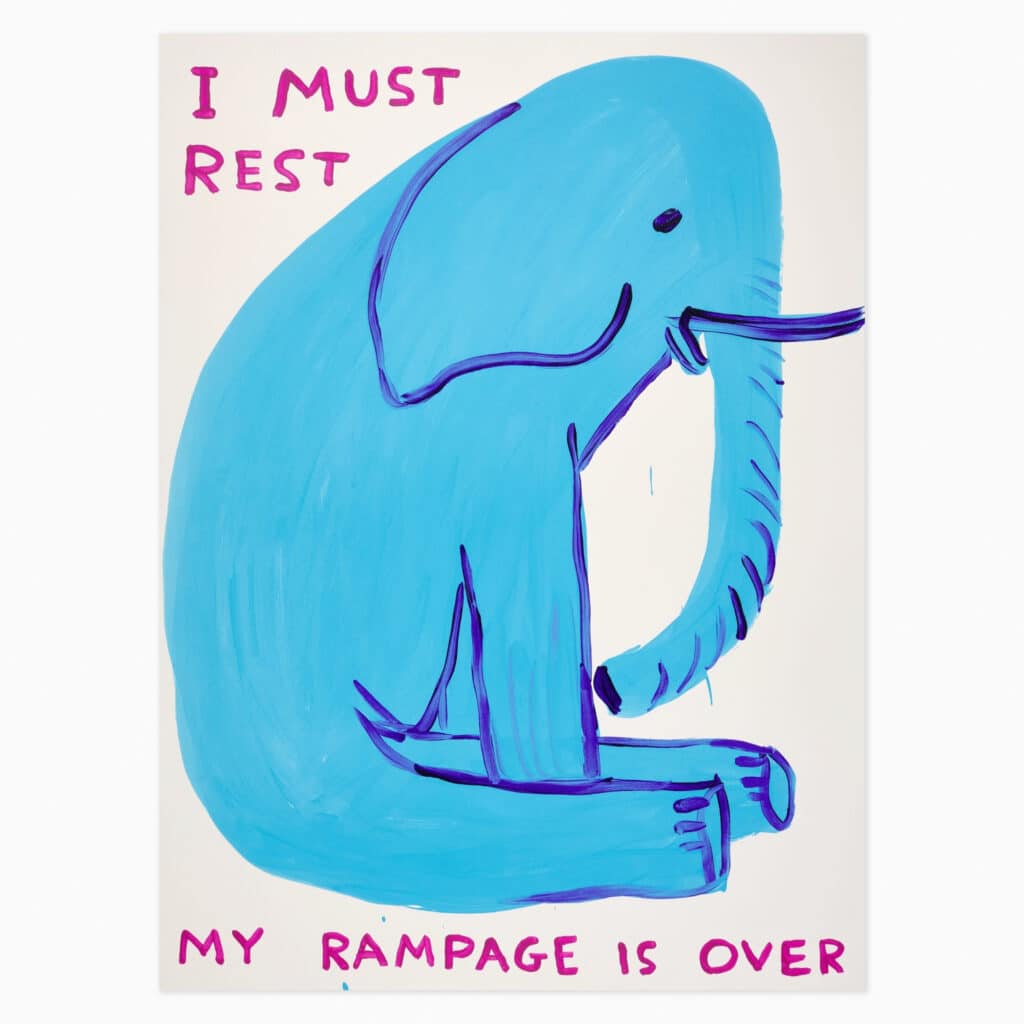 Limited edition David Shrigley artwork ‘My Rampage Is Over’ featuring his signature humourus imagery