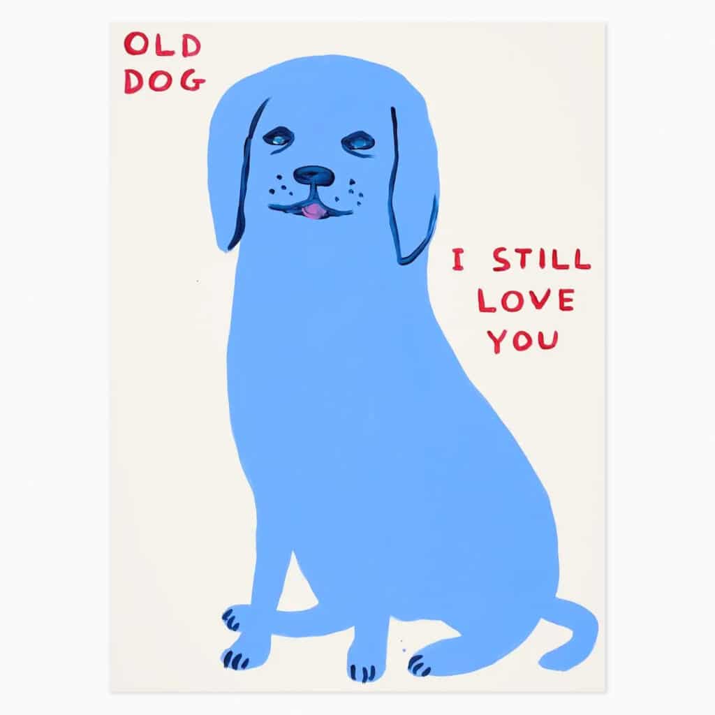 Limited edition David Shrigley artwork ‘Old Dog’ featuring his signature humourus imagery