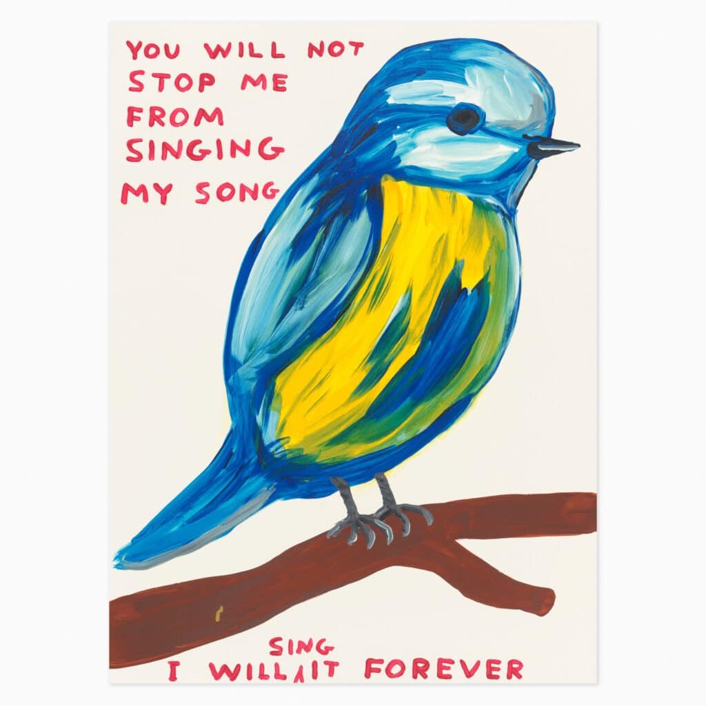Limited edition David Shrigley artwork ‘You Will Not Stop Me From Singing My Song' featuring his signature humourus imagery