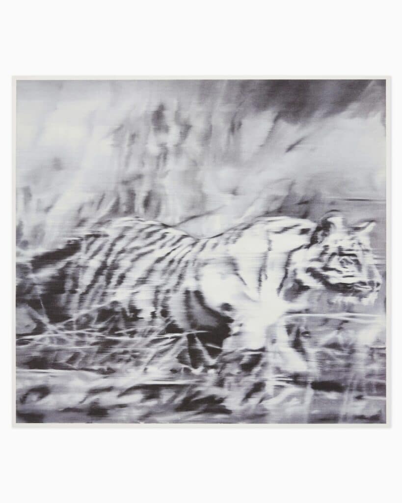 Limited edition Gerhard Richter artwork ‘Tiger’, 2023, featuring a blurred, atmospheric depiction of a tiger in his signature photo-painting style
