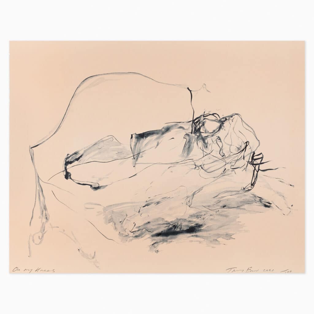 Limited edition Tracey Emin artwork ‘On My Knees’ featuring expressive, handwritten-style text in her signature confessional aesthetic
