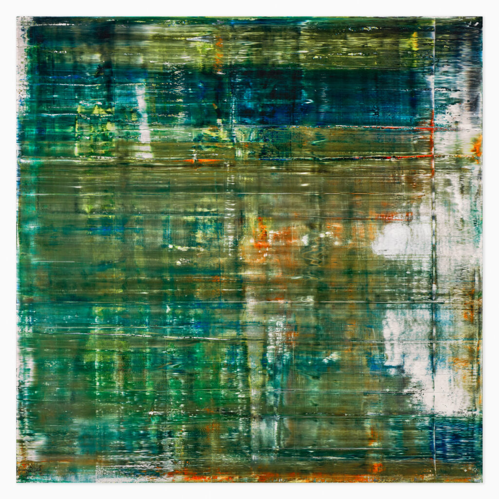 “P19-1 Cage” (2020) artwork by Gerhard Richter featuring abstract, layered brushstrokes with blurred textures, exploring depth and motion in his signature contemporary style