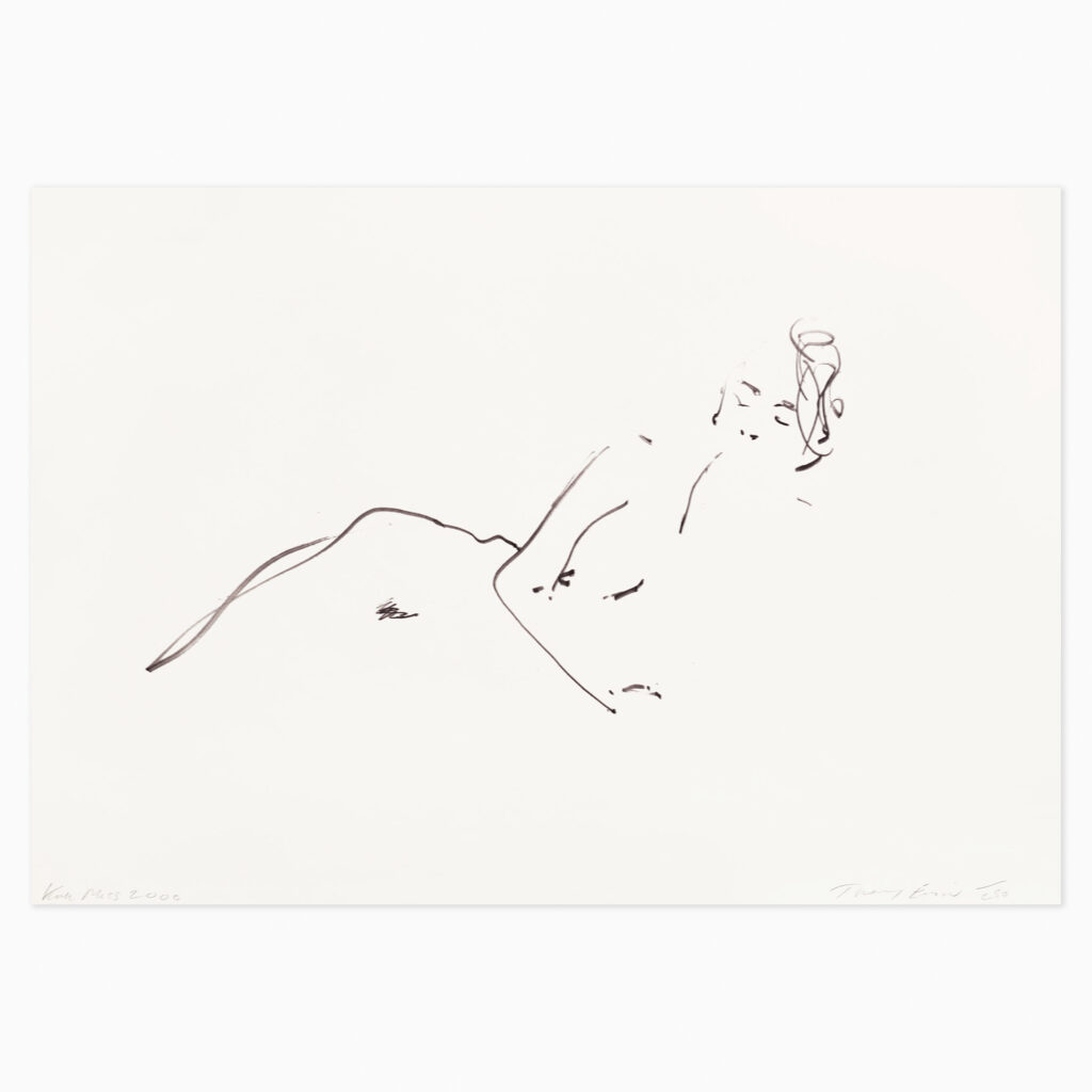 Kate Moss 2000 (2000) by Tracey Emin, a figurative drawing of model Kate Moss, rendered in Emin’s loose, gestural line style, with expressive contours and minimal detail