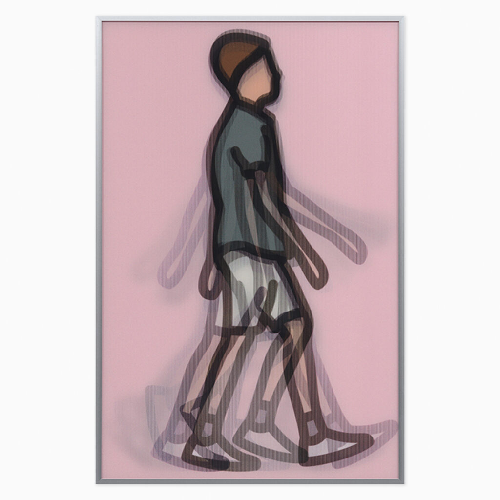 Limited edition Julian Opie artwork ‘Alexander’ featuring his signature minimalist portrait style with bold lines and flat colours from the Walking Children series