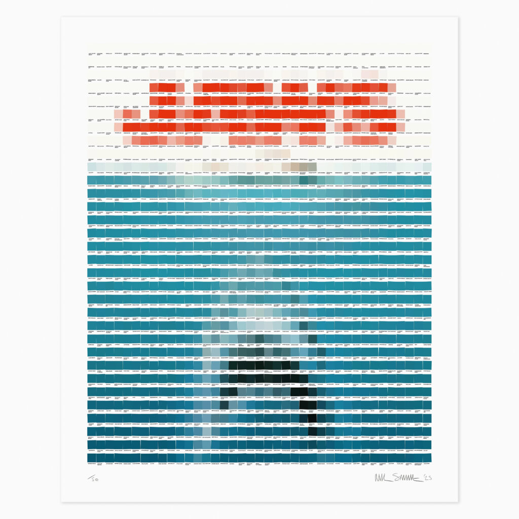 The Great Fish Moved Silently (Jaws) (2025) by Nick Smith, a giclée print with screenprinted varnish on heavyweight Canson Rag Photographique paper, featuring a stylised interpretation of the iconic Jaws imagery.