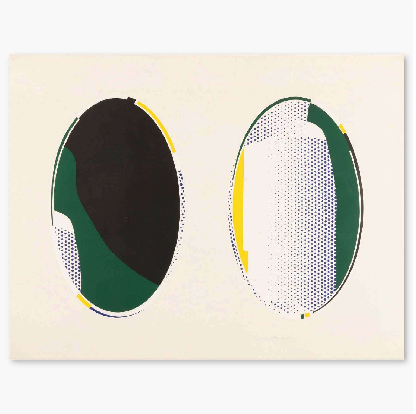 Mirror #8 (1972) by Roy Lichtenstein, a lithograph and screenprint on Special Arjomari paper depicting a stylised reflective mirror surface with bold graphic forms and Ben-Day dot patterns.