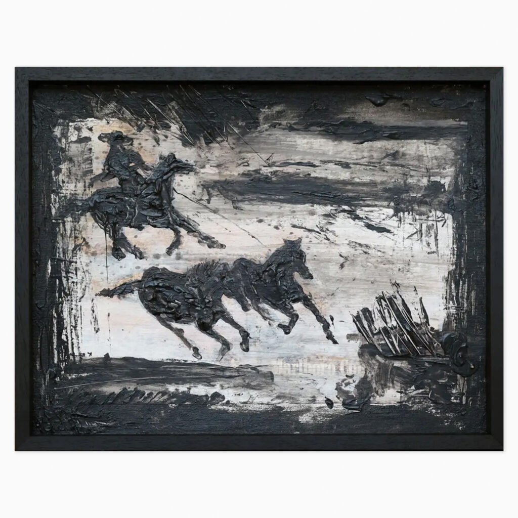 Marlboro Country (1984) by Richard Hambleton, an acrylic work painted over a Marlboro advertisement mounted on canvas board, combining commercial imagery with Hambleton’s expressive, gestural mark-making.