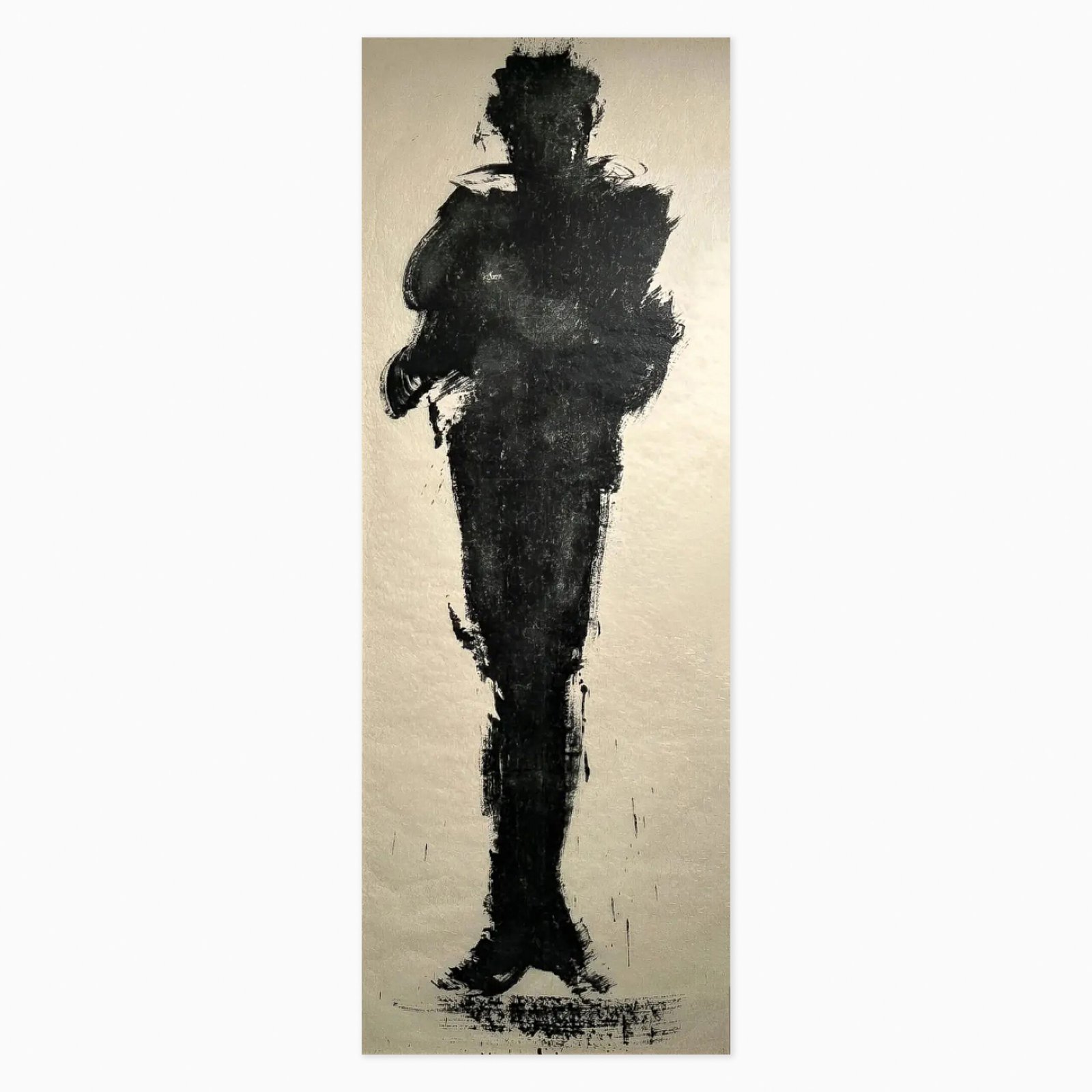 Nightlife Standing Shadow (1985/2020) by Richard Hambleton, a silkscreen print on Japanese Ginwashi paper depicting a dramatic standing shadow figure with bold, expressive forms.