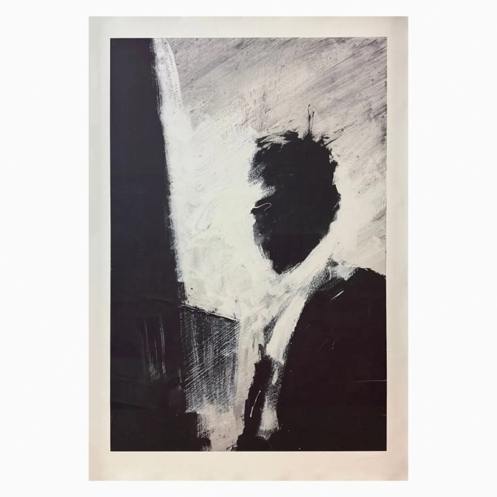 Shadowhead – Black and White (2016) by Richard Hambleton, a Giclée print on Japanese paper depicting a stark shadow head in contrasting black and white tones, with expressive, gestural edges.