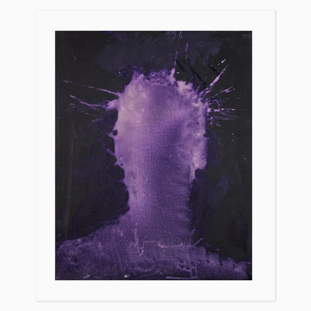 Shadowhead – Purple AP (2016) by Richard Hambleton, a Giclée print on Japanese paper depicting a dramatic shadow head rendered in purple with expressive, gestural brushwork.