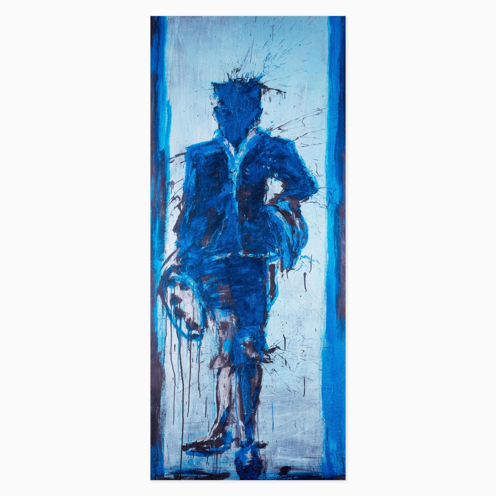 Standing Shadow – Blue (2015) by Richard Hambleton, a Giclée print on aluminium mount depicting a bold, standing shadow figure rendered in deep blue tones with expressive, gestural edges.