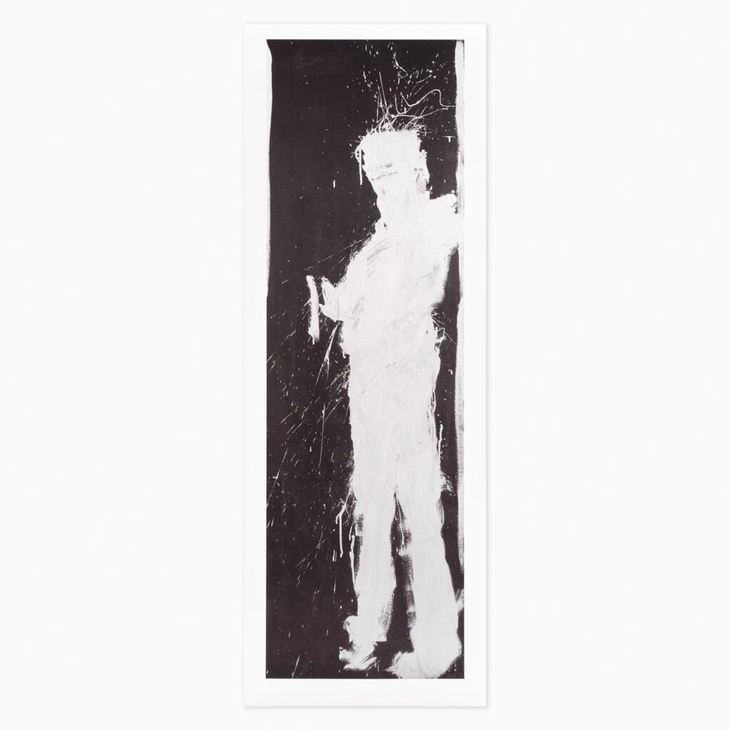 Standing Shadow – Black & White (2021) by Richard Hambleton, a Giclée print in colours on Japanese paper depicting a stark standing shadow figure in contrasting black and white tones, with expressive, gestural edges.