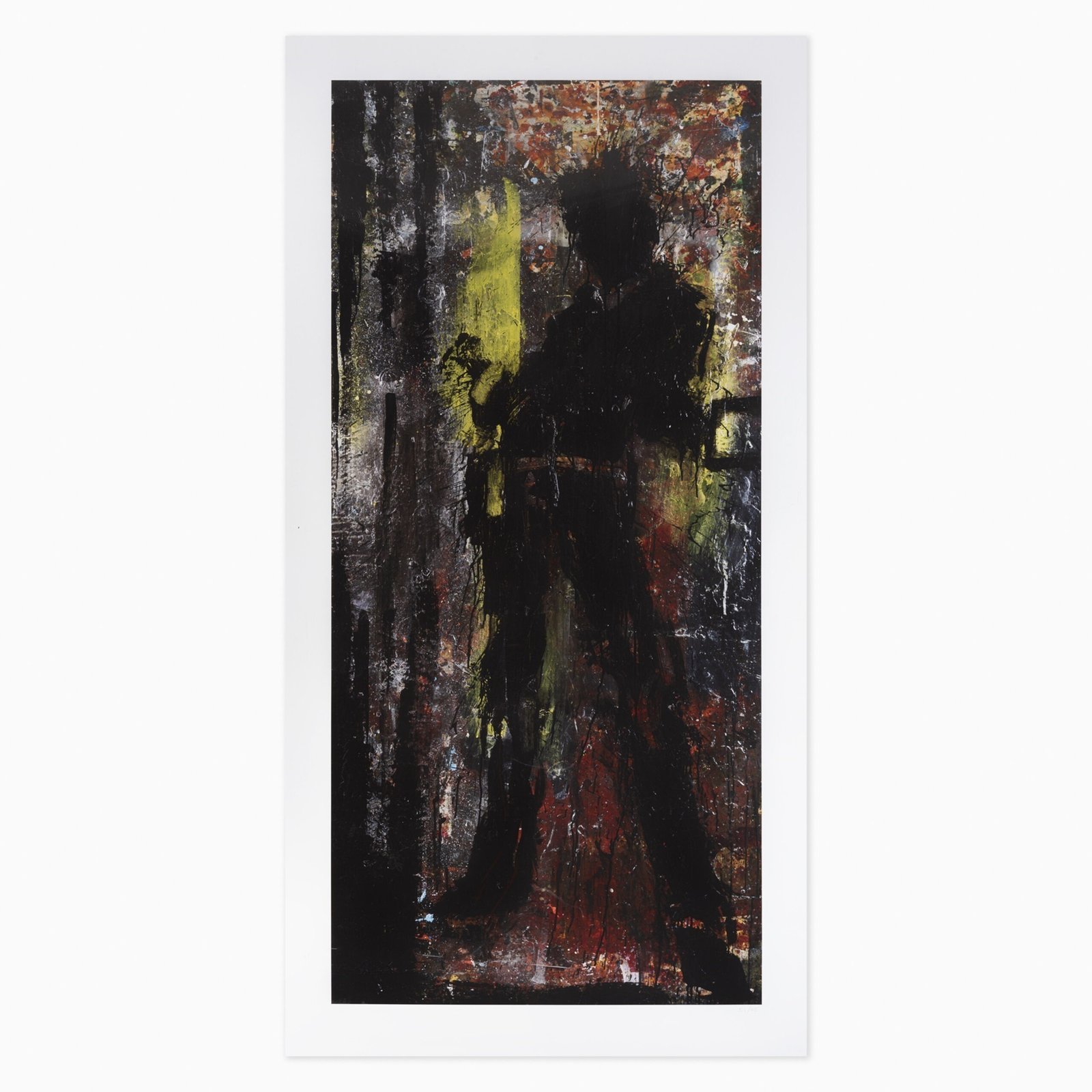 Standing Shadow – Yellow & Red (2018) by Richard Hambleton, a Giclée print on 308gsm Hahnemühle paper depicting a bold standing shadow figure in contrasting yellow and red tones.